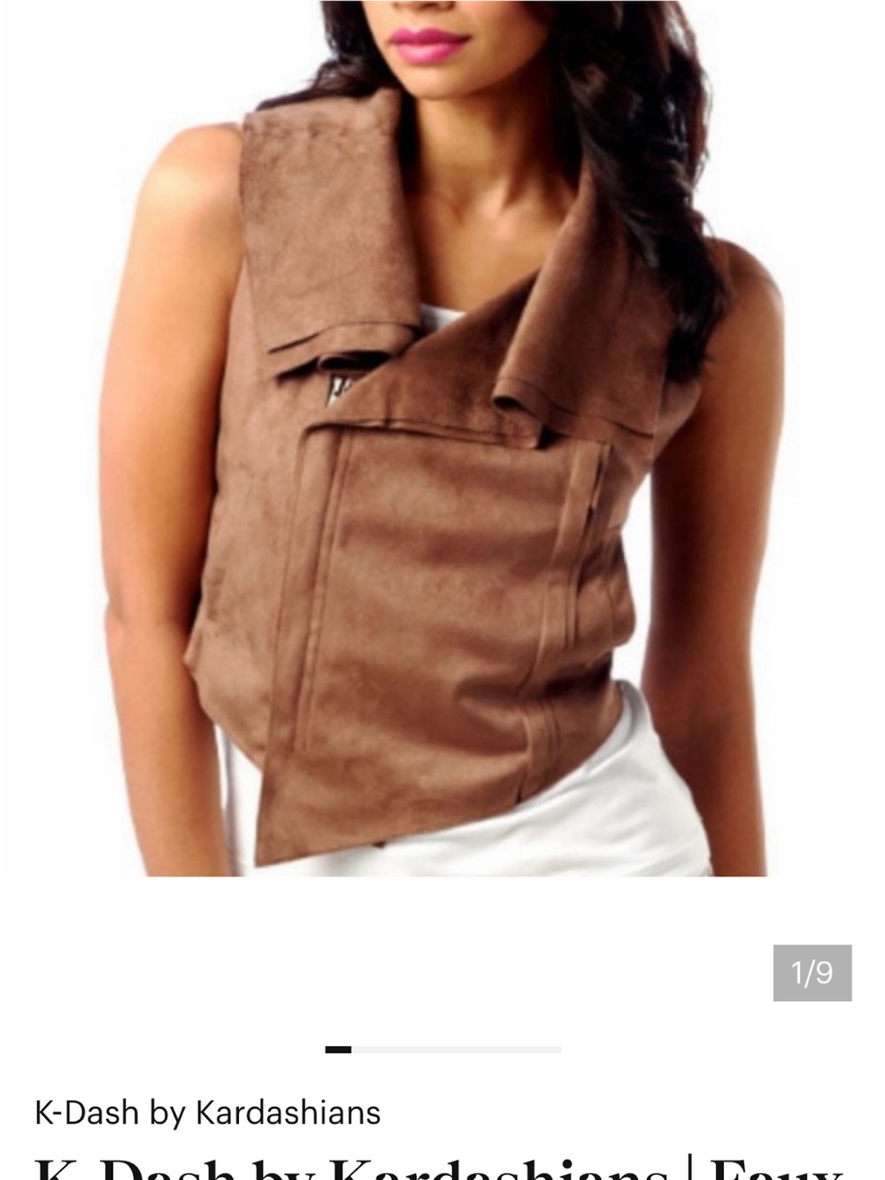 K Dash by Kardashian Faux Suede Draped Moto Vest | Size Large